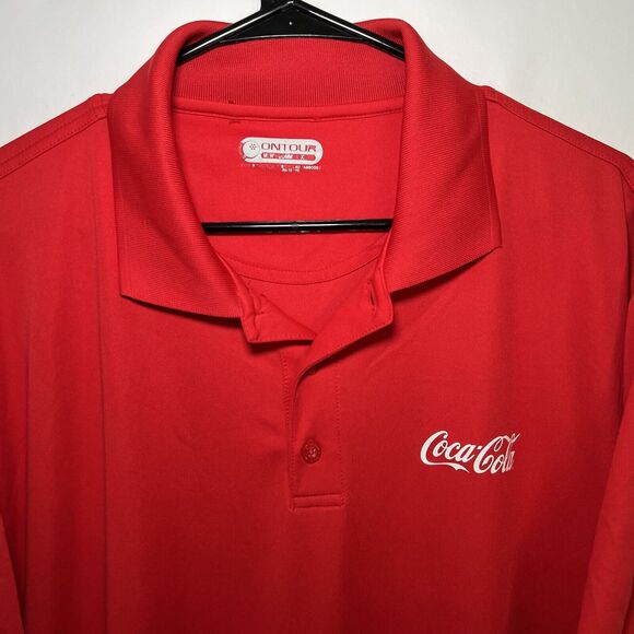 Coca Cola On Tour Web Tech Polo Shirt Mens Size XL Red White Logo Golf Uniform - Picture 2 of 9